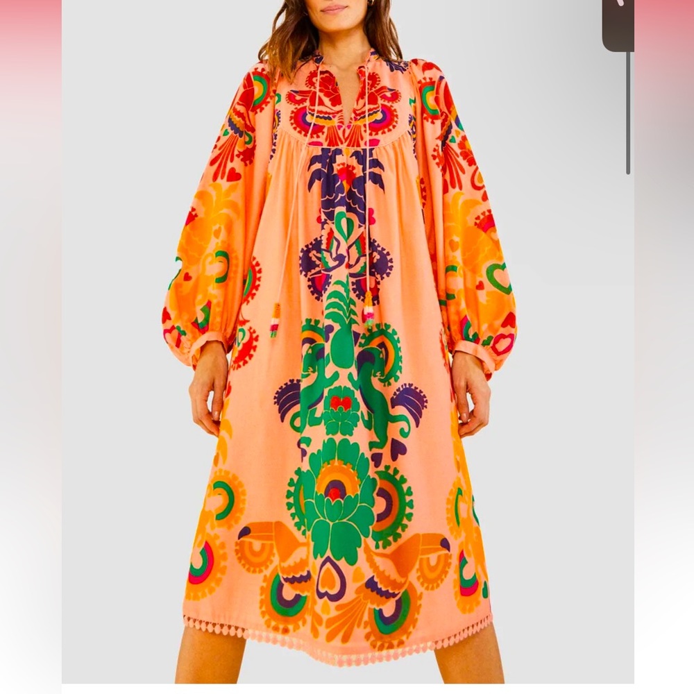 Farm Rio peach amulet midi dress